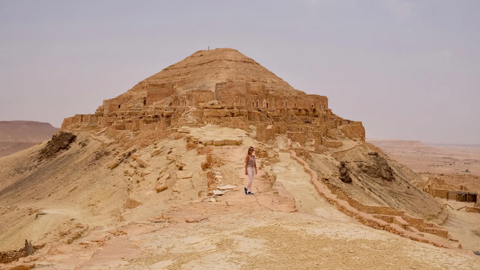 The Berber village of Chenini stacked up its ridge, with the old ksar along the crest